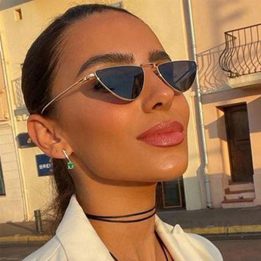 Women's Sunglasses New Triangle Cat Eye Sunglasses Vintage Alloy Sun Glasses Women Unique Elegant black gold Shades Oculos Feminino 2024 Summer