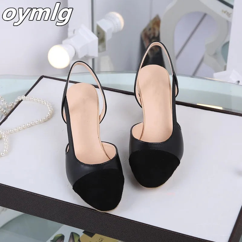 WOMEN SANDALS  Slingbacks Shoes High Heels Thick High Heel Shoes Cow Leather Mixed Colors Pumps Ladies High Heel Elegant Sandals Female