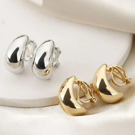 Earring  New French Light Luxury Drop Water Shaped Ear Clip No Ear Holes Simple Smooth Female Earrings Jewelry