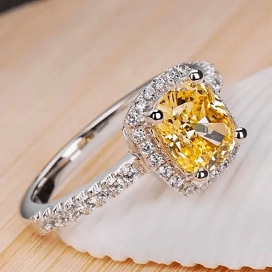 Luxury  Rings New Elegant Yellow Cubic Zirconia Women Rings Luxury Wedding Anniversary Party Lady's  Accessories Bright Fashion Jewelry