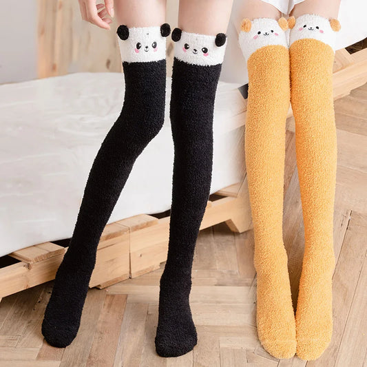 Stockings 
1 Pair Cute Plush Knee Socks for Women Cartoon Bear Warm Stockings