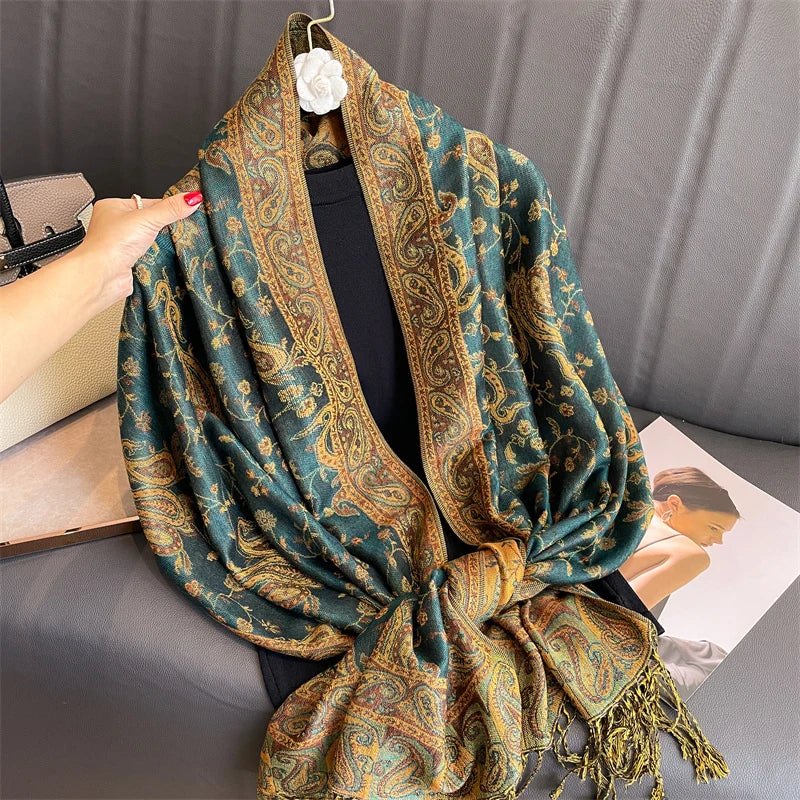 High Quality Luxury Brand Autumn Cashmere Pashmina Shawl Lady Wrap Warm Winter Scarves Design Print Female Foulard Cotton Stoles Scarf 2023