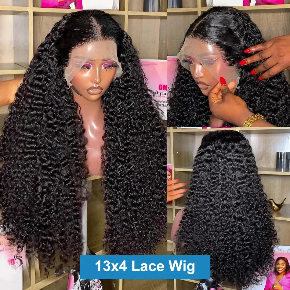 Hair Extensions and Wigs
30 inch natural deep wave lace frontal wigs 13x4 transparent lace front wig human hair brazilian black curly for women