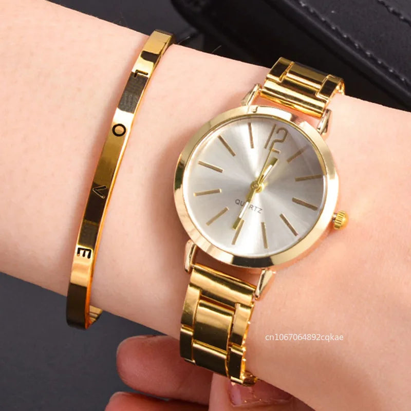 Women Watch Ladies Fashion Simple Digital Alloy with Quartz Watch Bracelet 2pcs Set Luxury Women Simple Dial Ladies Watches Reloj Mujer