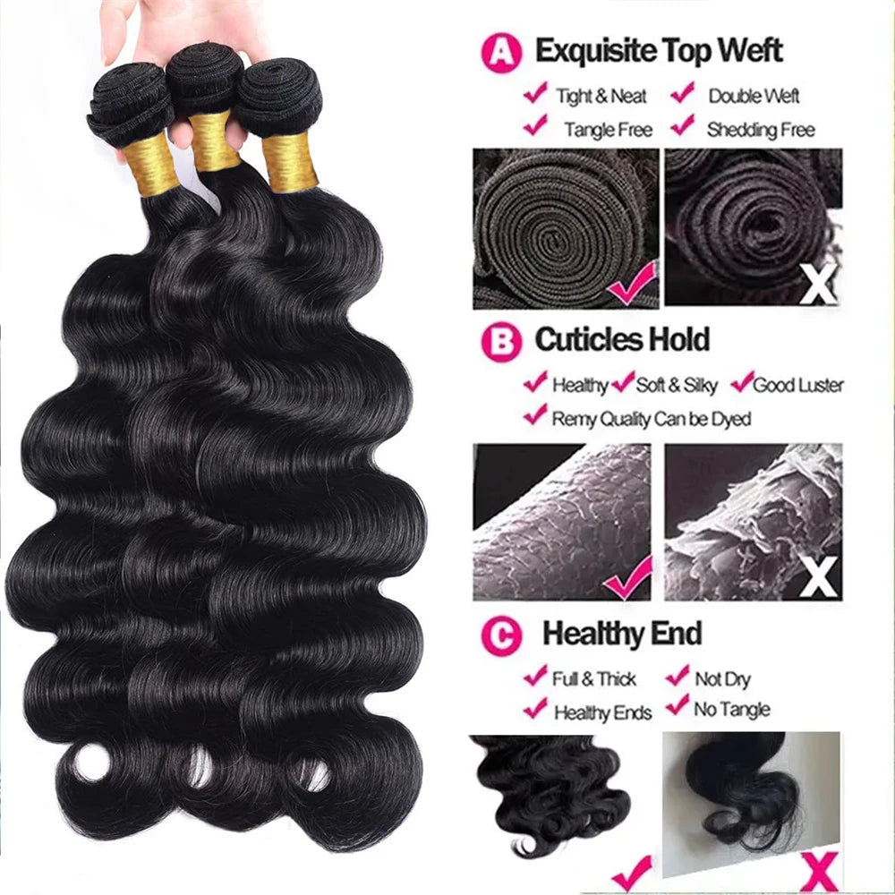 Hair Extensions and Wigs
BeautyQueen 10A Human Hair Bundles Body Wave 3 Bundles 100% Human Hair Unprocessed Raw Hair Bundles Deals Weave Hair Extensions