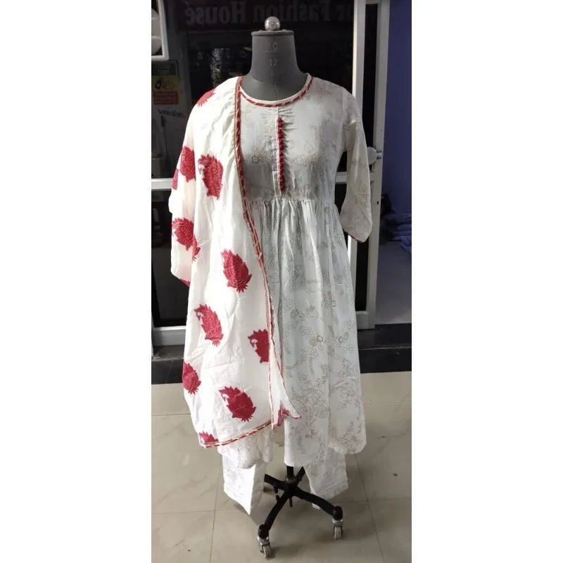 India and Pakistan Clothing 
Stitch Pakistan White Synthetic Silk Anarkali Salwar Kurti Pants and Dupatta Gift Dress