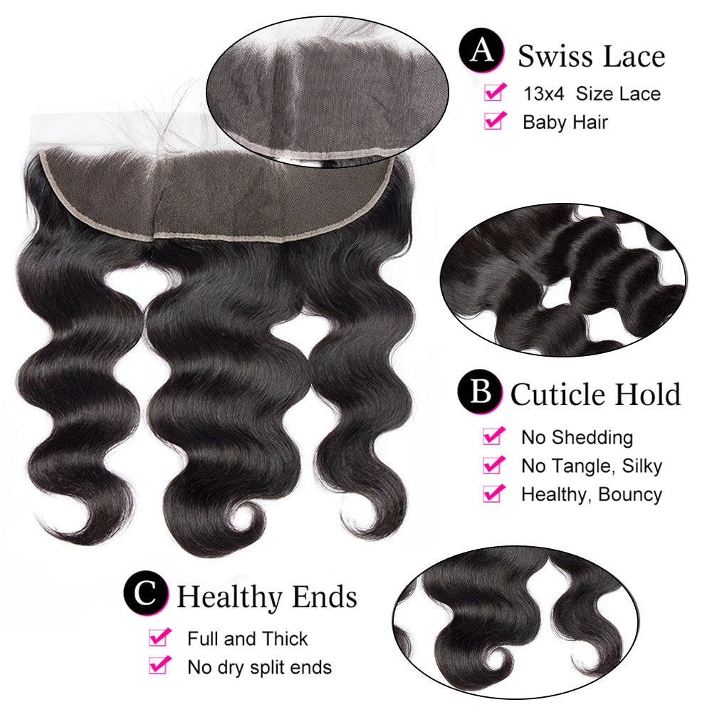 Hair Extensions and Wigs
Body Wave HD Transparent Lace Frontal Only 13x6 PrePlucked Swiss Lace Frontal Brazilian Natural Human Hair 5x5 6x6 Lace Closure