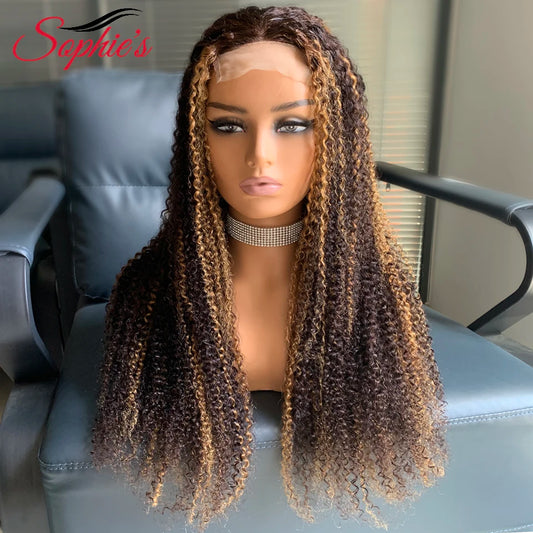 Hair Extensions and Wigs
Sophies Highlight Wig 4*4 Lace Closure 180% Density Kinky Curly Human Hair Wigs For Women Brazilian Hair Remy Hair 14-28 Inches