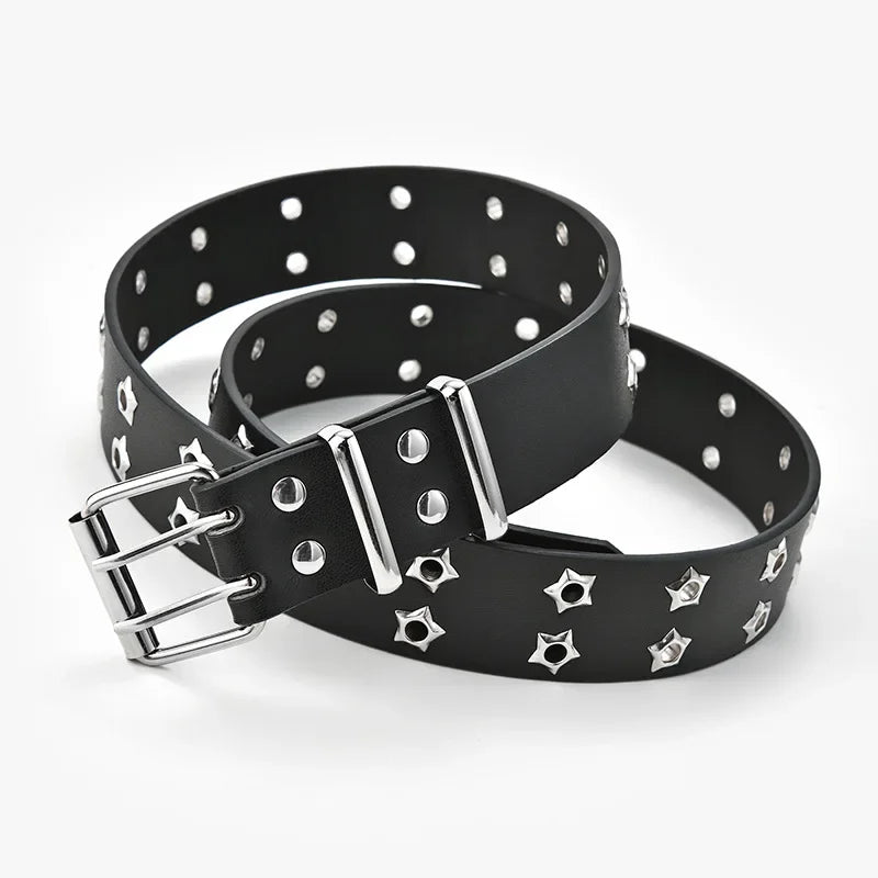 Belts Coffee Black Punk Style Chain Belt Adjustable Hollow Star Double Breasted Buckle Metal Buckle Leather Jeans Waistband for Women