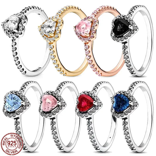 Luxury  Rings New 925 Sterling Silver Simple Luxury Exquisite Women's Classic Shining Heart Series Ring Charm Jewelry Festival Birthday Gift