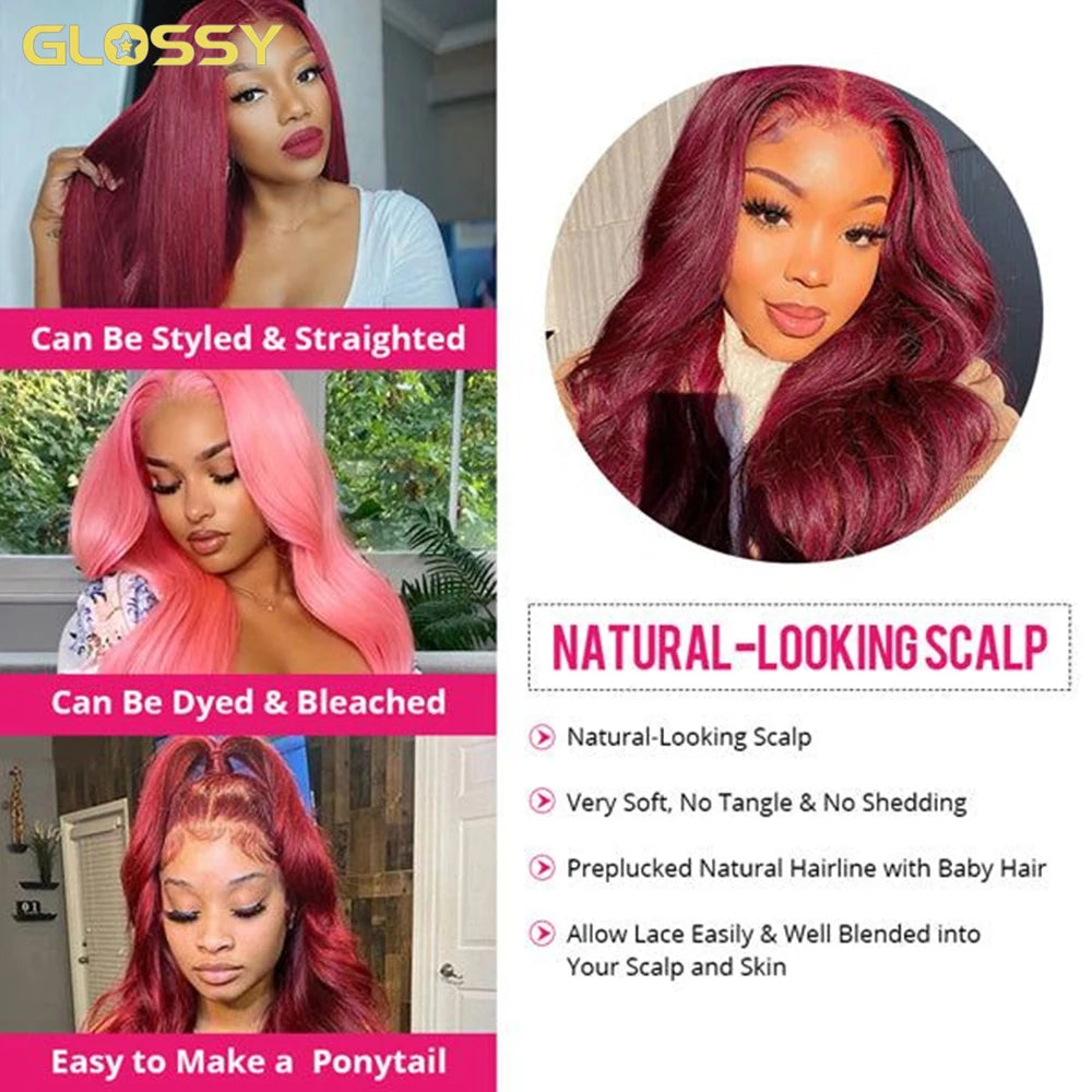 Hair Extensions and Wigs
250% Body Wave Burgundy 13x6 Hd Lace Frontal Human Hair Wig For Women Glueless 99j Lace Front Brazilian Wigs On Sale Clearance