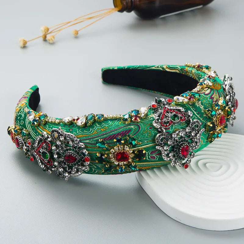 Elegant Look Craft Rhinestones Baroque Wide Headbands For Women Fashion Luxury Party Elastic Hairband Hair Accessoires 2024 New Hair Hoop