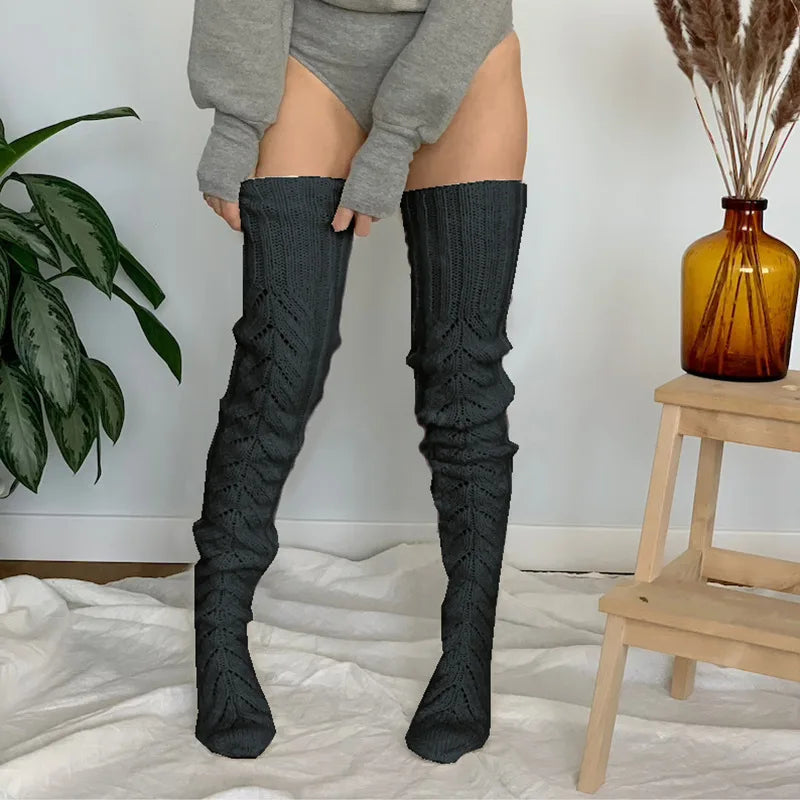 Stockings 
Women Thigh High Socks Extra Long Woolen Knit Warm Thick Tall Long Boots Stockings Leg Warmers For Girls Winter Pile Thick Socks