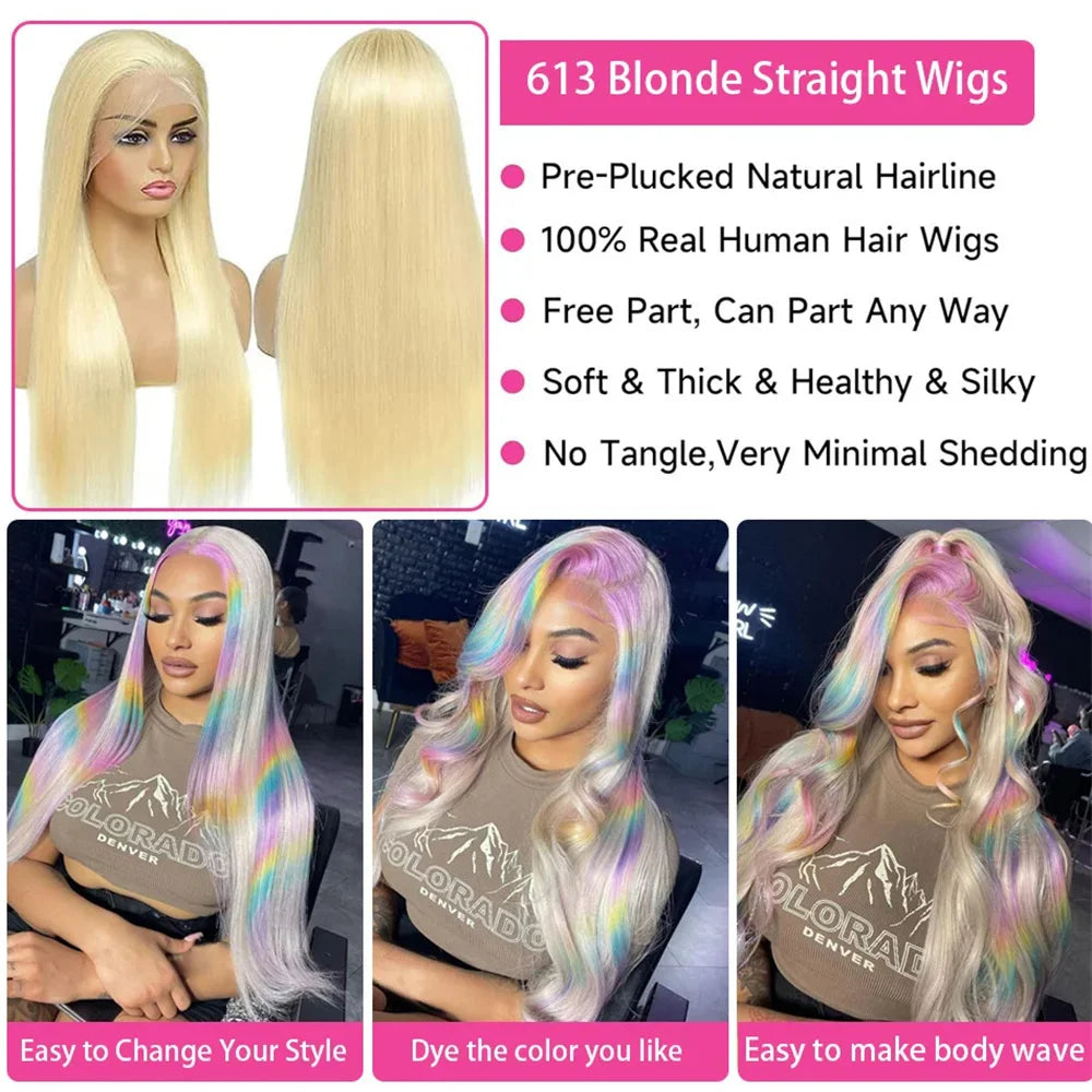 Hair Extensions and Wigs
180 Density 613 Honey Blonde Straight 38 Inch 13x6 HD Lace Front Human Hair Wigs For Woman Choice Cheap Wigs On Sale Clearance