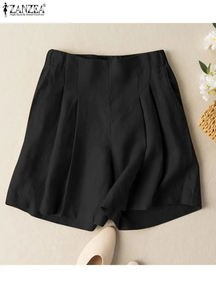 Shorts Women Summer Shorts  Fashion Elastic High Waist Solid Color