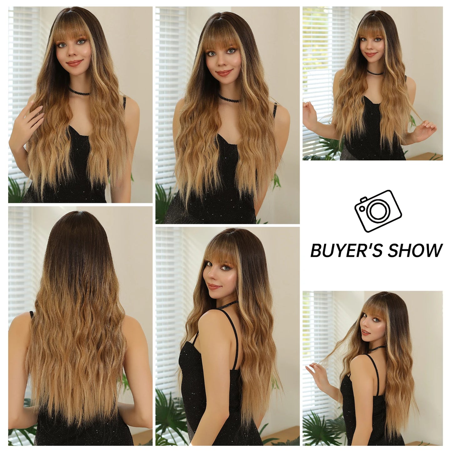 Hair Extensions and Wigs
LOUIS FERRE Ombre Brown Blonde Synthetic Wigs for Women Long Natural Wavy Hair Wigs With Bangs Daily Party Heat Resistant Fibre