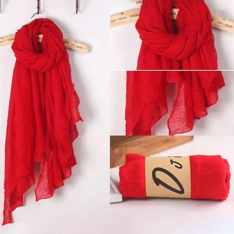 High Quality 652F Women Solid Color Scarfs Large Long Lightweight Headscarf Linen Sheer Shawl Wrap