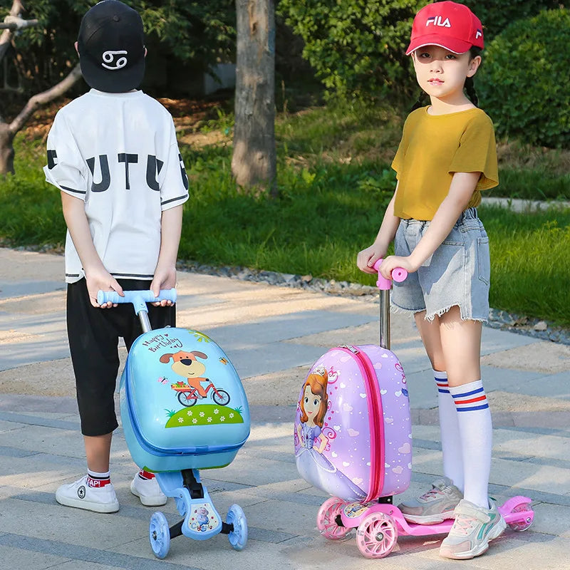 Travel Bag New cute skateboard suitcase scooter children's trolley luggage box 16 " boys and girls lovely carry-on bag student travel case