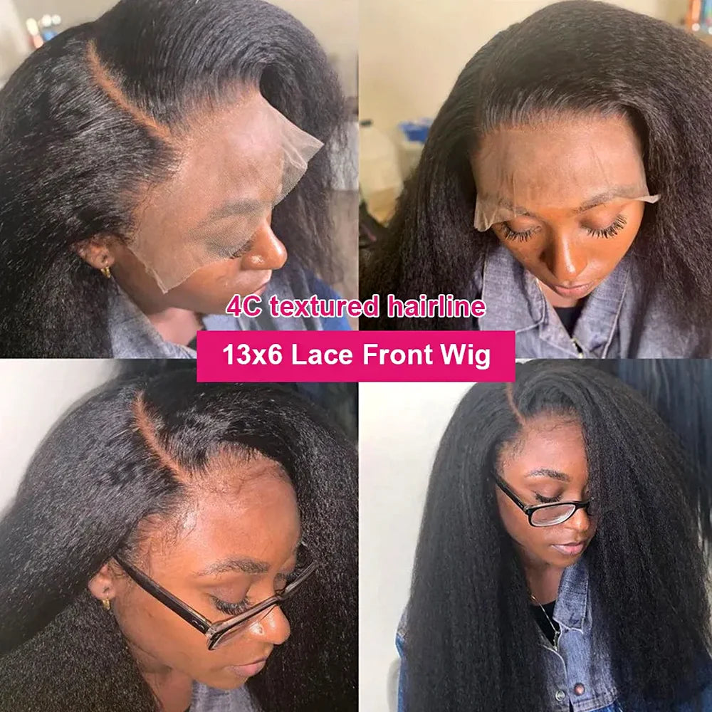 Hair Extensions and Wigs
Kinky Straight 4C Kinky Edges Curly Baby Hair Wig Yaki Straight 13x6 HD Lace Frontal Wig Human Hair Transparent Lace Front Wig