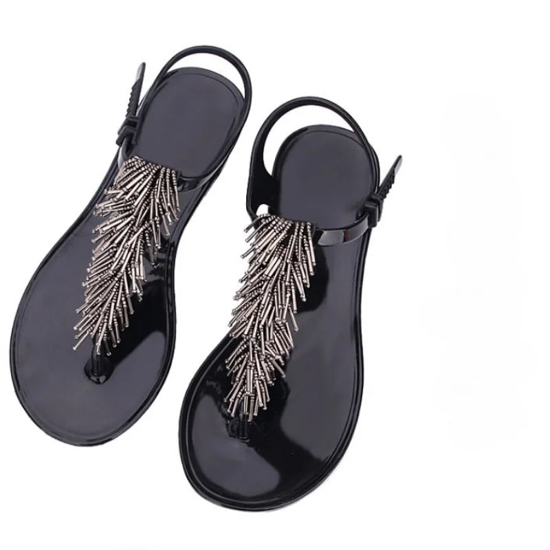 WOMEN SANDALS  Shoes Flip-flops Sandals for Woman Black Footwear Plastic with Low Heels Summer 2024 Crystal Pvc Wholesale Luxury Sale H