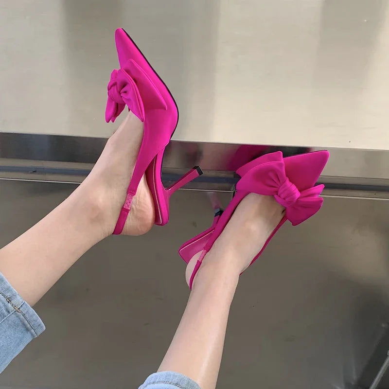 WOMEN SANDALS Summer Brand Women Slingback Sandals Heeled Shoes Fashion Bow-knot Pointed Toe Slip on Ladies Elegant Dress Pumps Shoes