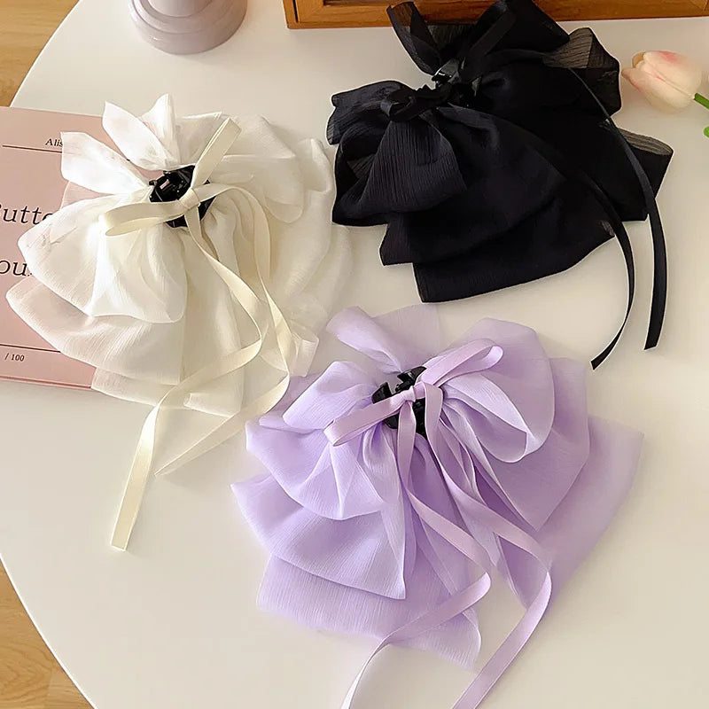 Elegant Look New Bow Floating Ribbon Grip Clip Girls Elegant Ponytail Braid Claw Clip Retro Luxury Female Hair Card Hair Accessories