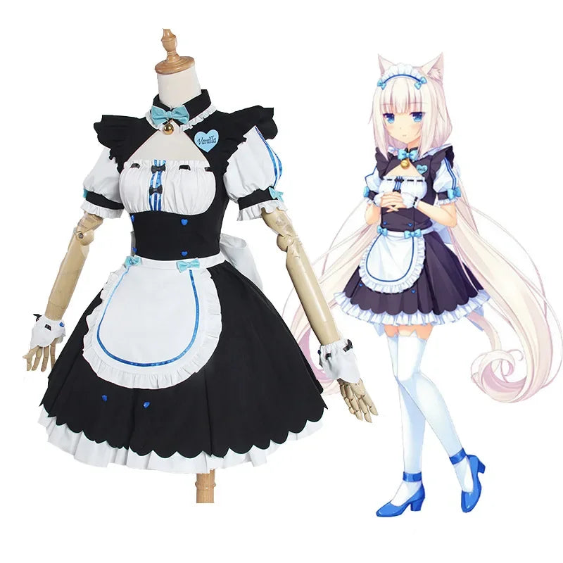 Exotic 
Game Cosplay Cat-girl Paradise NEKOPARA Vanilla Cosplay Costume Woman Maid Outfits Dress+Headwear+Ears+Socks Sexy Costumes