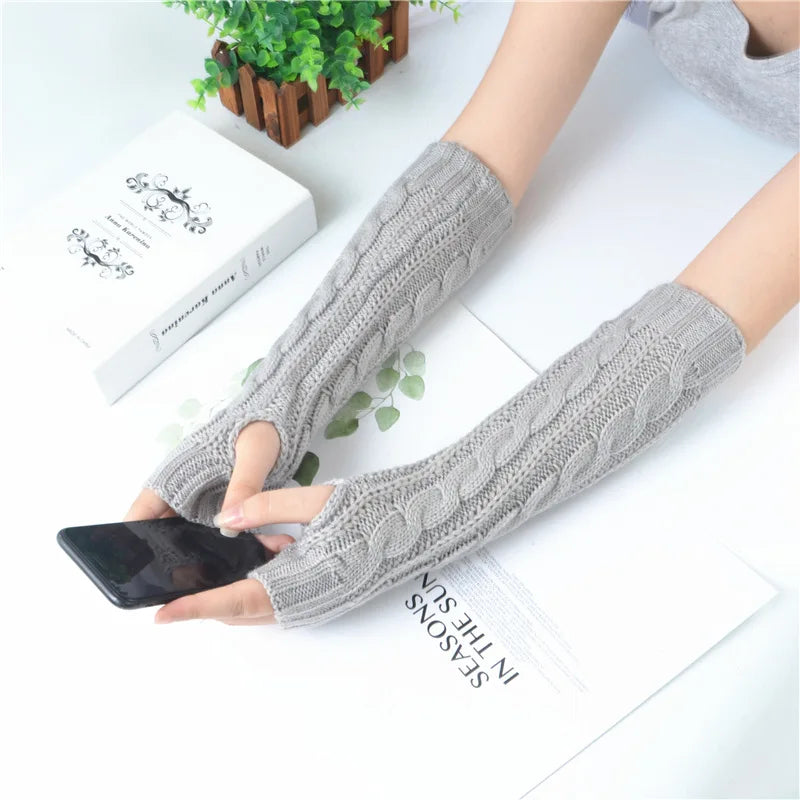 High Quality Women's Long Fingerless Gloves Winter Punk Warm Oversleeves Knitted Half Finger Twist Arm Sleeve Mitten Keep Warm Arm Warmer