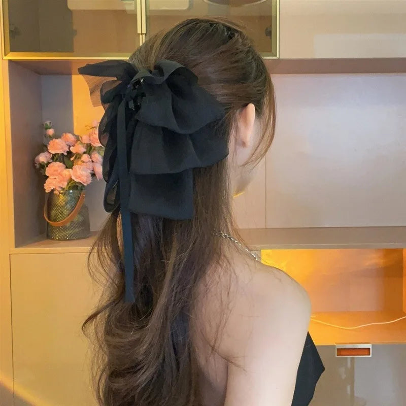 Elegant Look New Bow Floating Ribbon Grip Clip Girls Elegant Ponytail Braid Claw Clip Retro Luxury Female Hair Card Hair Accessories