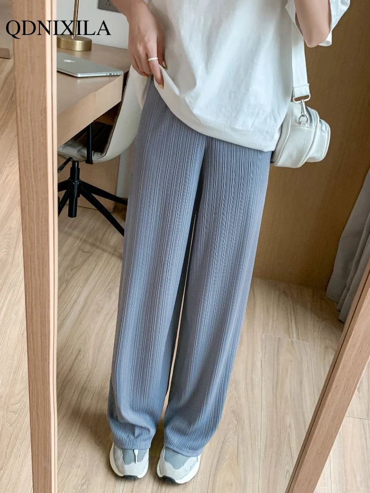 pants Spring Summer Ice Silk Wide Leg Pants for Women Korean Thin Chiffon High Waist Saggy Loose Straight Casual Fashion Trousers