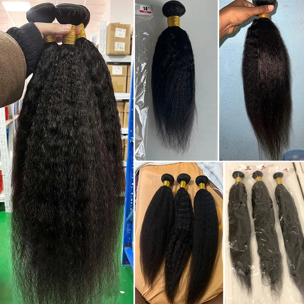 Hair Extensions and Wigs
32 Inch Peruvian Kinky Straight Human Hair Bundles Bulk Remy Hair Extensions Soft Yaki Straight 100% Human Hair Weave Bundles