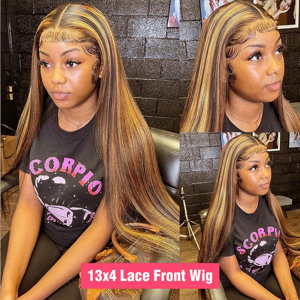 Hair Extensions and Wigs
Highlight Glueless Wig Human Hair Ready To Wear And Go Preplucked Straight 13x4 HD Lace Frontal Colored Human Hair Wigs On Sale