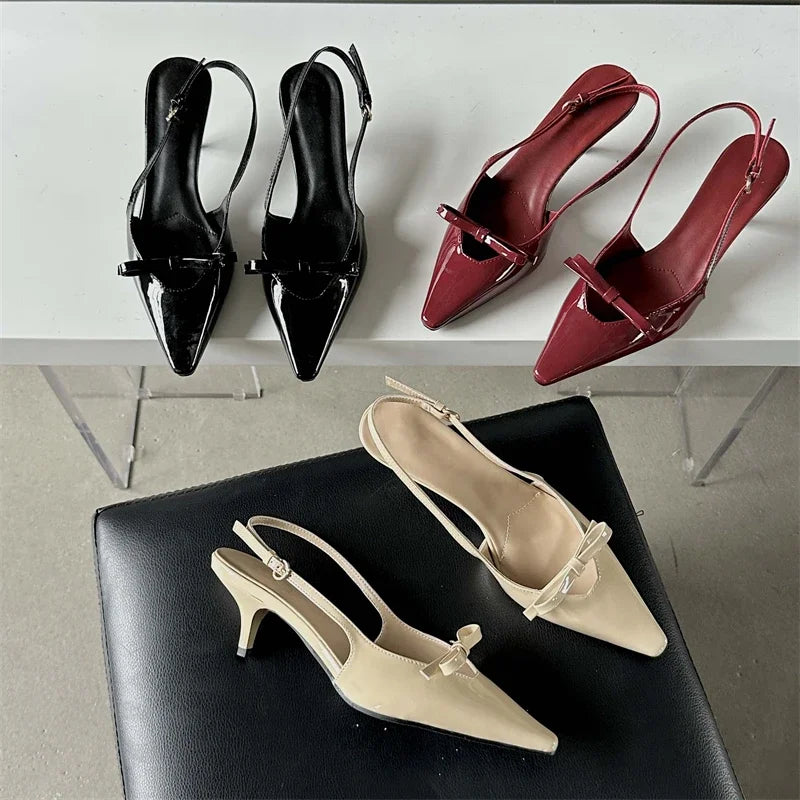 WOMEN SANDALS Fashion Pointed Toe Pumps Sandals Elegant Woman Slingbacks Buckle Strap Thin Heels Female Wedding Party Mules Shoes