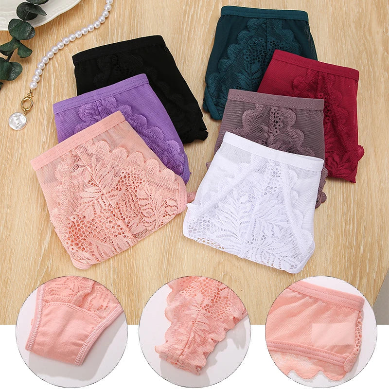 Panties
4Pcs Perspective Mesh Lace Panties Women Patchwork Underwear Sexy Thong Lingerie for Female Intimates G-String Woman's Panties