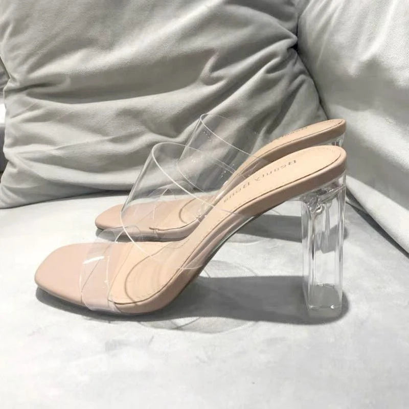 WOMEN SANDALS Pumps Sandals PVC Jelly Slippers Open Toe High Heels Women Transparent Perspex Slippers Shoes Heel Clear Sandals