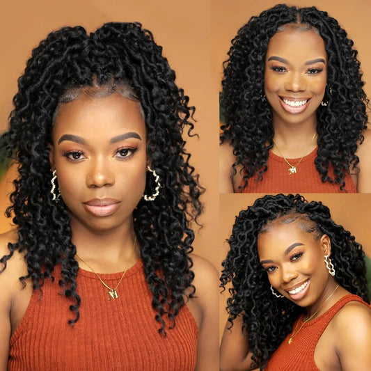 Hair Extensions and Wigs
Karida Faux Locs Crochet Hair 14 inch Pre Looped Goddess Locs Crochet Hair With Curly Ends Crochet Hair Extensions For Women