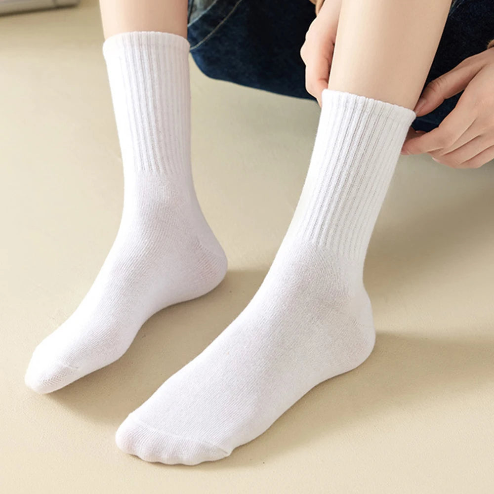 Stockings 
1/3pairs White Black Crew Socks Women Men Casual Solid Color Cotton Middle Tube Socks Breathable Sports Striped Stockings