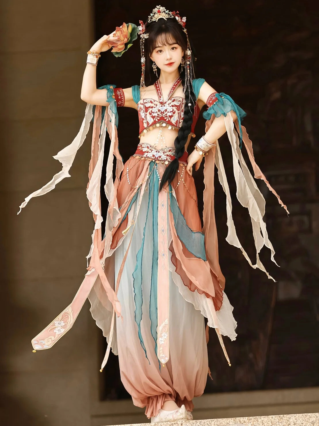 Exotic 
Improved Hanfu Female Dunhuang Kweichow Moutai Pants Suit Exotic Style Han Elements Western Performance Wear Shooting Photo