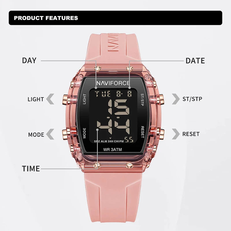 Women Watch NAVIFORCE Watches for Women LCD Digital Movement Female Clock Trend Wild Waterproof Silicone Strap Sport Electronic Wristwatches