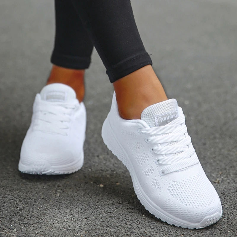 Sneaker women New Fashion Breathable Trainers Comfortable Sneakers Mesh Fabric Lace Up Women's Tennis Shoes For Women