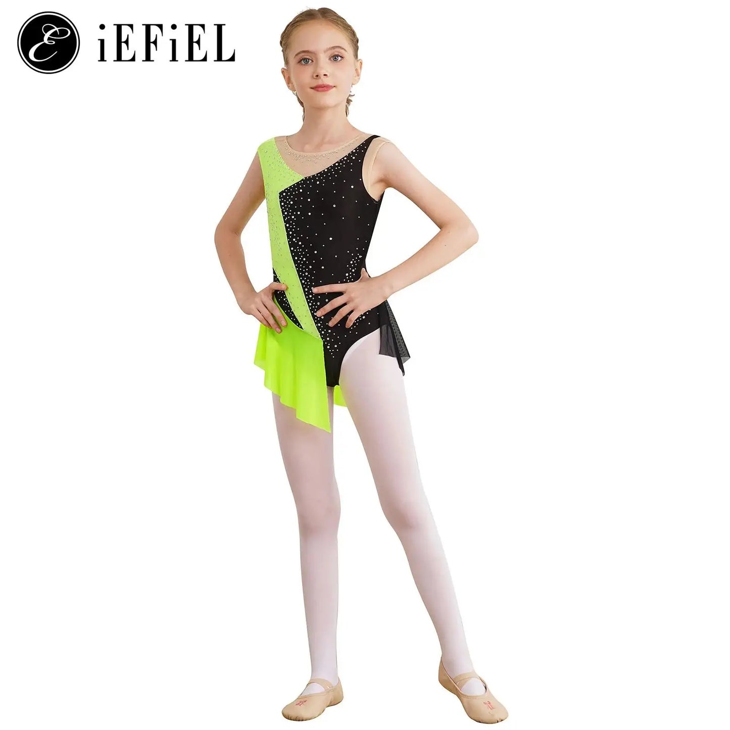 dancers  
Kids Girls Sparkly Rhinestone Figure Ice Skating Costume Dance Gymnastics Roller Skating Skirted Leotard Dress Modern Dancewear