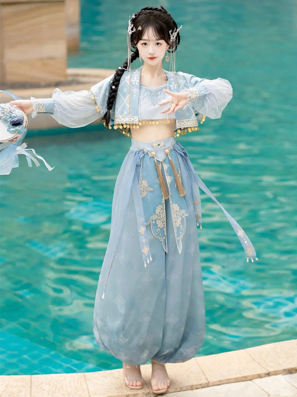 Exotic 
Dunhuang Kweichow Moutai Hanfu Chinese Clothing Exotic Style Elements Pants Dancing Western Performance Wear Shooting Photo