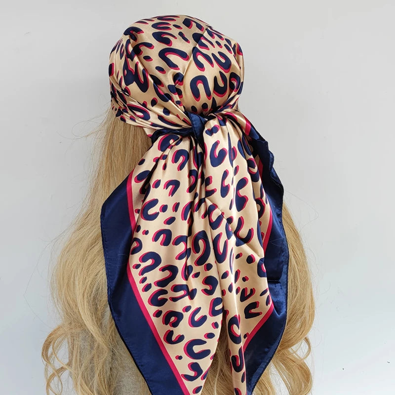 High Quality 90*90cm Hair Scarf Women Fashion Designer Beautiful Flowers Foulard Soft Satin Shawl Kerchief Square Silk Scarfs Neck Headscarf