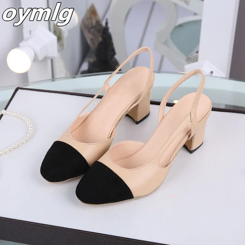 WOMEN SANDALS  Slingbacks Shoes High Heels Thick High Heel Shoes Cow Leather Mixed Colors Pumps Ladies High Heel Elegant Sandals Female