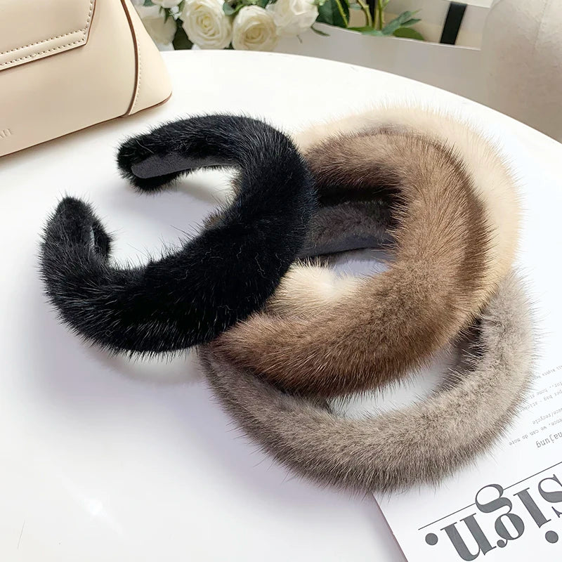 Elegant Look Hot Sale Women Luxury winter 100% Real Mink Fur Headbands High Quality Real Fur Hair Band Lady Fashion Hair Hoop Furry Gift