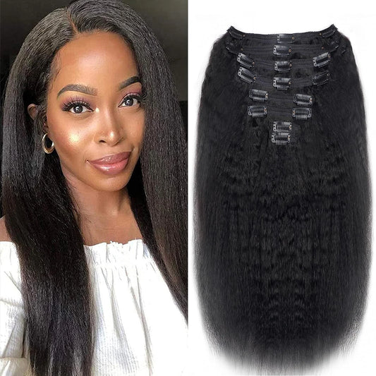 Hair Extensions and Wigs
Kinky Straight Clip In Hair Extensions Real Human Hair Natural Black 120g Full Head Clip ins Seamless Kinky Straight Clip on 1B