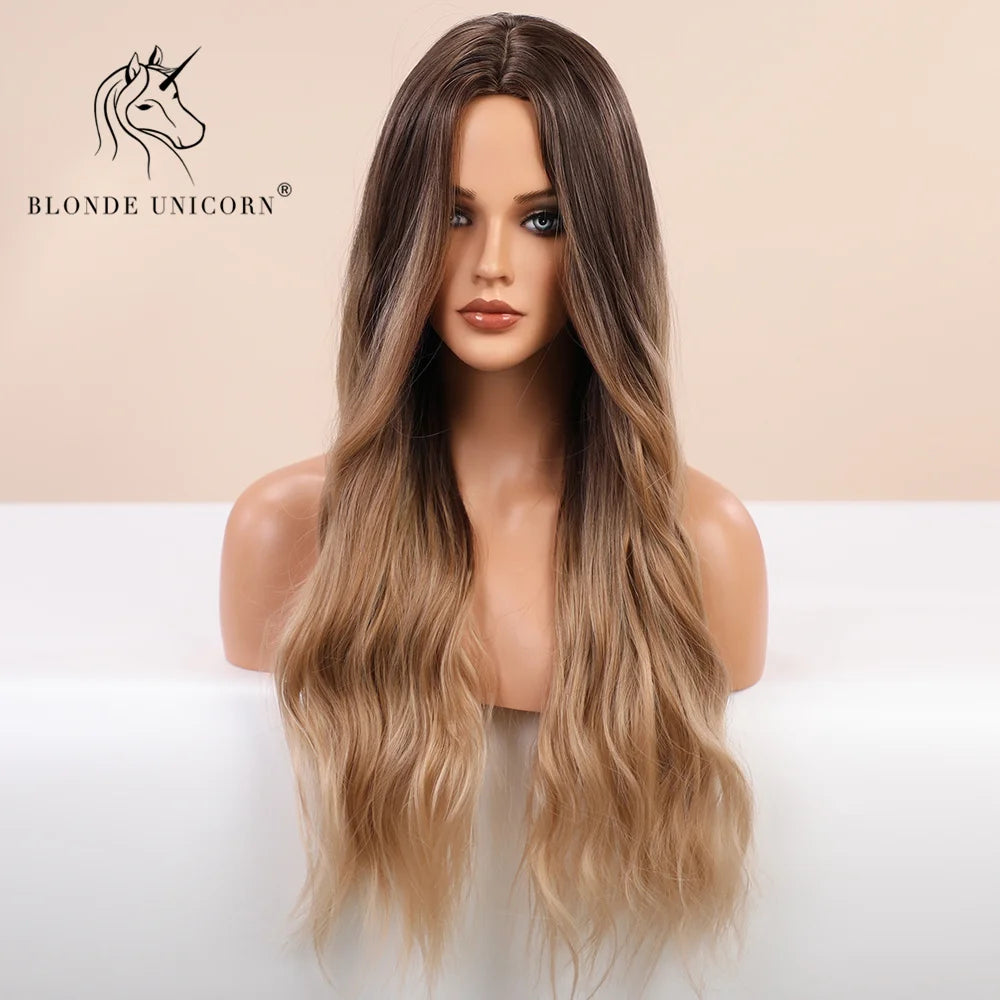 Hair Extensions and Wigs
Blonde Unicorn Synthetic Wig Ombre Blonde Brown Long Wigs Middle Part Hair Wig Daily Natural Wavy Heat Resistant Fiber for Women