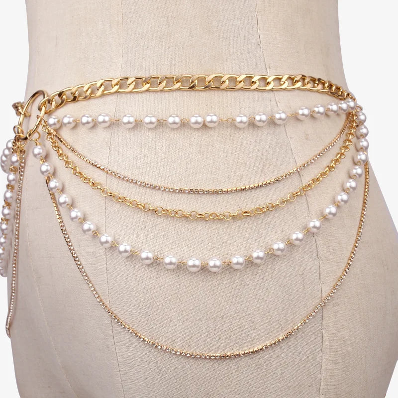 Waist Chain fashion women waist chain pearl chains multi layer body chain