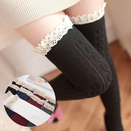 Stockings 
Sexy Medias Lace Up Long Knee Socks Women Over Knee Thigh High Stockings Fashion Ladies Girls Warm Sexy Blend Tights Black White