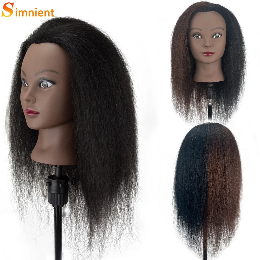 Hair Extensions and Wigs
African Mannequin Head 100%Real Hair Hairdresser Training Head With Tripod  Manikin Cosmetology Doll Head For Braiding Styling